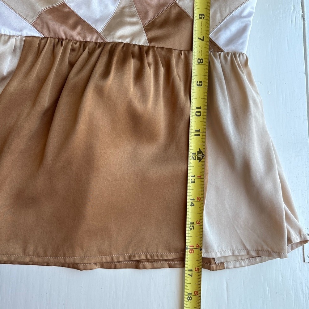 Vintage Y2K Bebe M Silk Strapless Babydoll Tube Top Colorblock Patch Smocked Tie - Picture 7 of 8